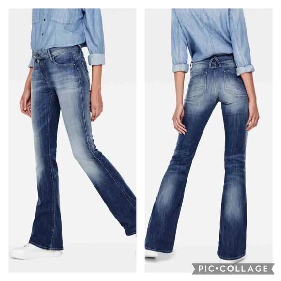 G Star Raw Lynn Zip High Rise Flare Jeans Size 31 - Picture 1 of 9